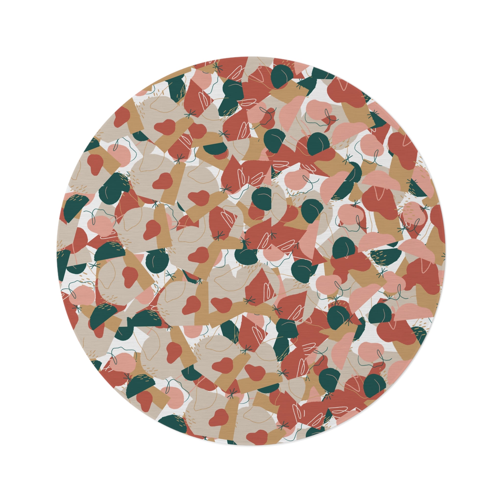 Abstract Terra Cotta Floral Round Rug — Modern Boho Circular Area Rug