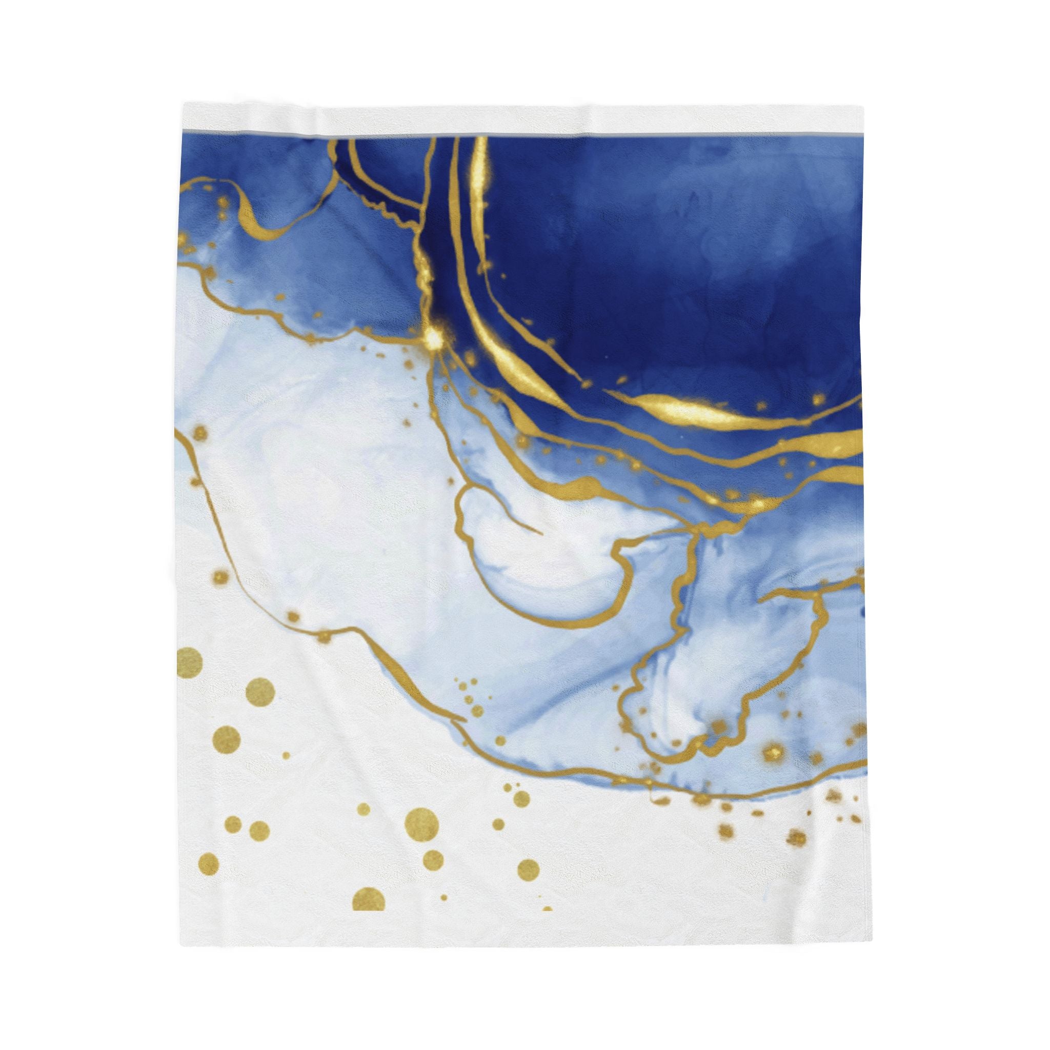 Blue & Gold Marble Velveteen Plush Blanket — Luxurious Soft Throw
