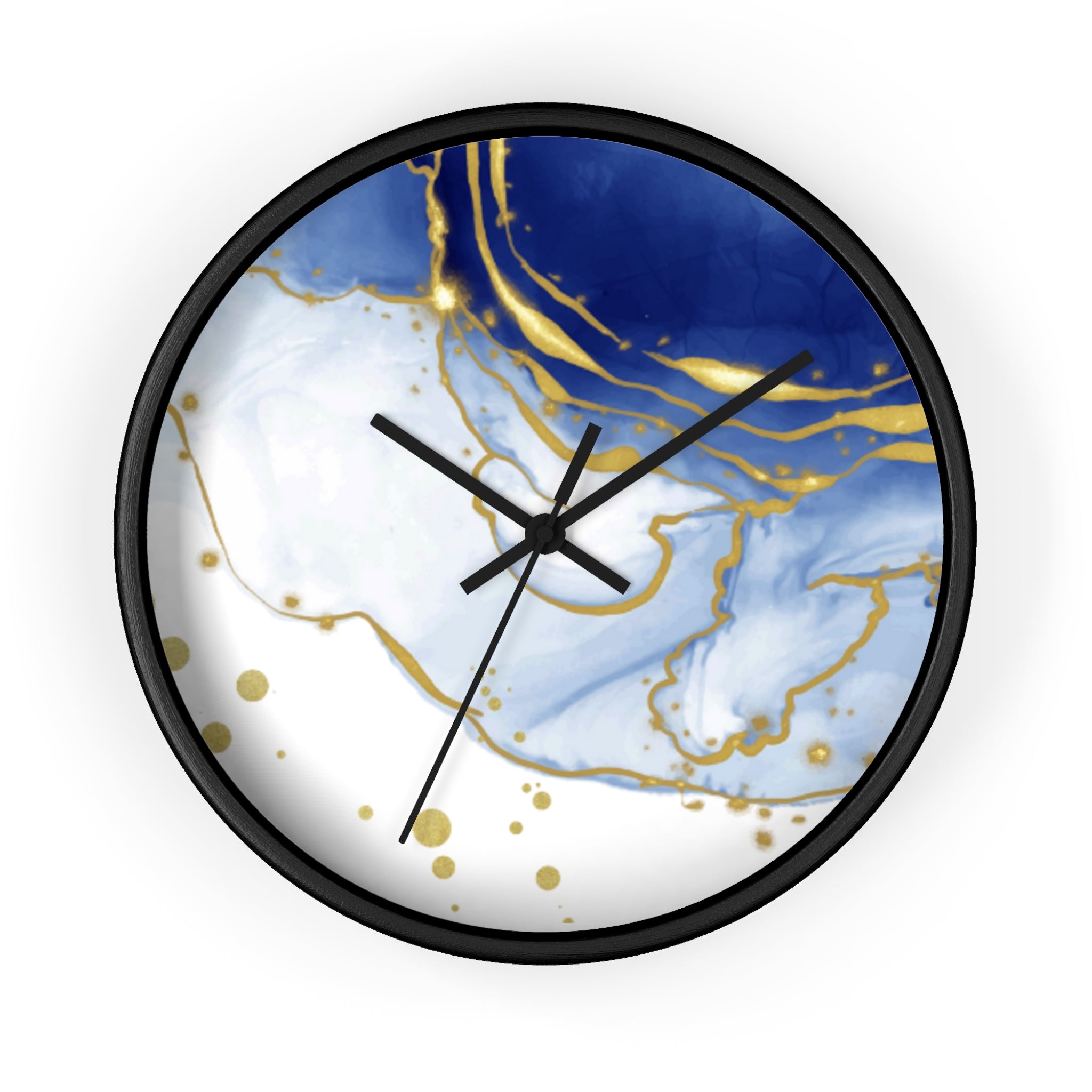 Blue & Gold Marble Wall Clock — Elegant Marble-Patterned Home Clock