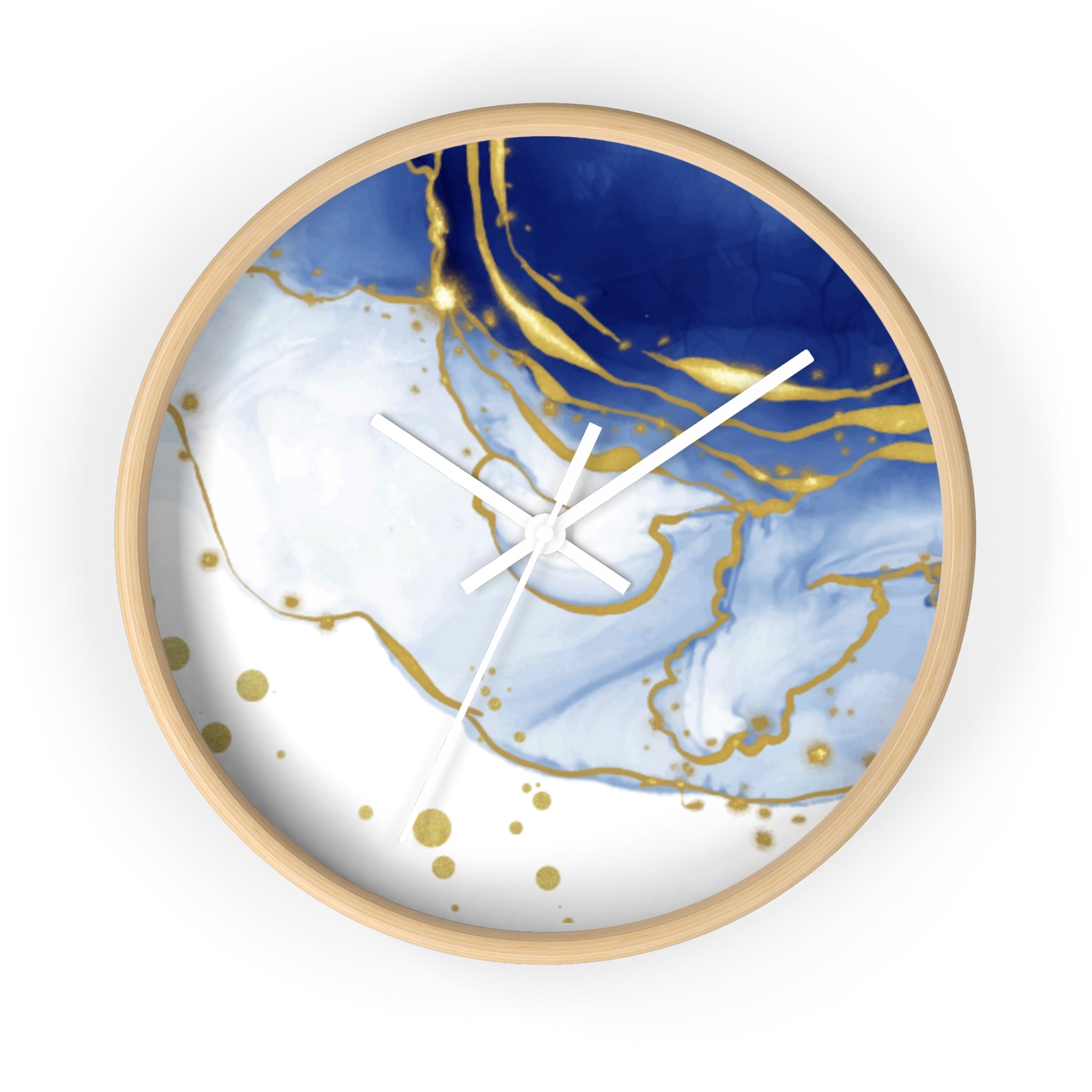 Blue & Gold Marble Wall Clock — Elegant Marble-Patterned Home Clock