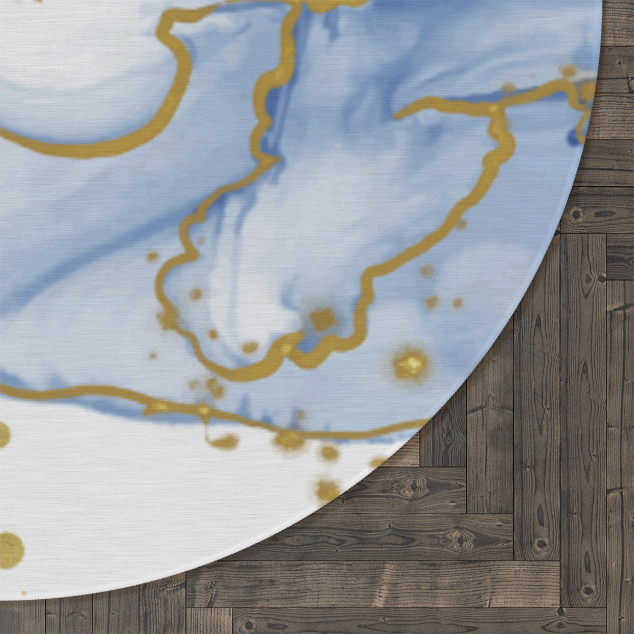 Blue & Gold Marble Round Rug — 'Woman in Life' Decorative Floor Accent