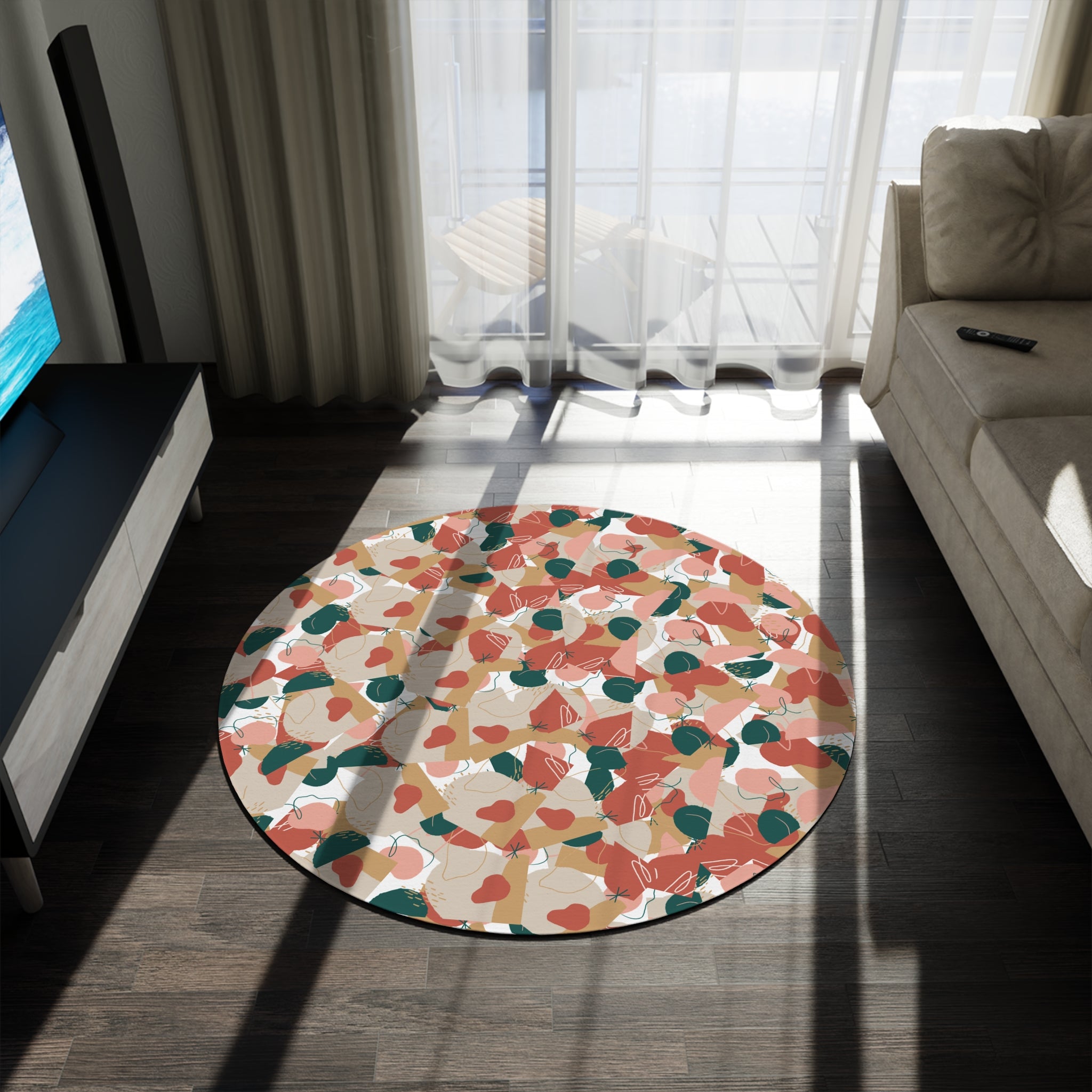 Abstract Terra Cotta Floral Round Rug — Modern Boho Circular Area Rug