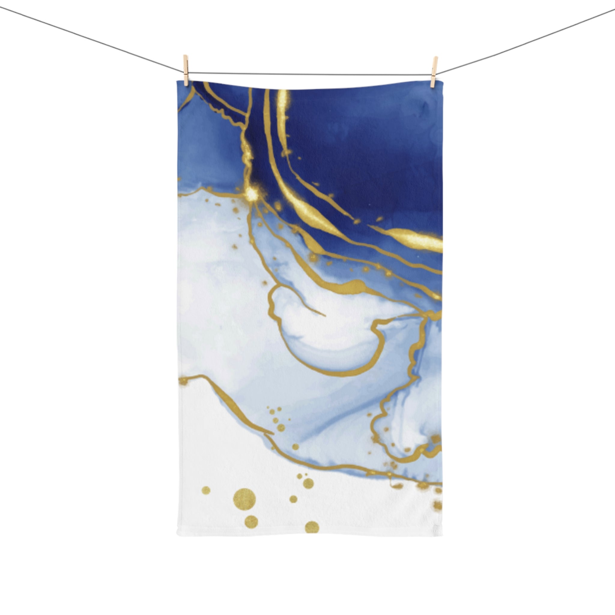 Blue & Gold Marble Hand Towel — Elegant Bathroom/Kitchen Accent