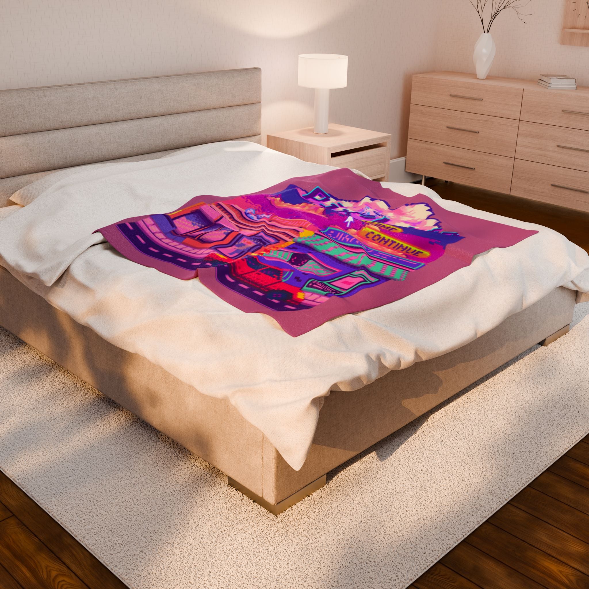 Level Up! Velveteen Plush Blanket | Pixel Art, Retro Gaming HUD