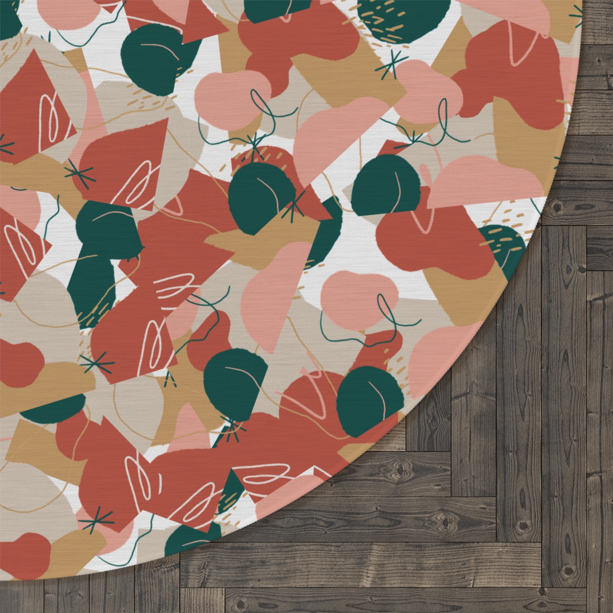 Abstract Terra Cotta Floral Round Rug — Modern Boho Circular Area Rug