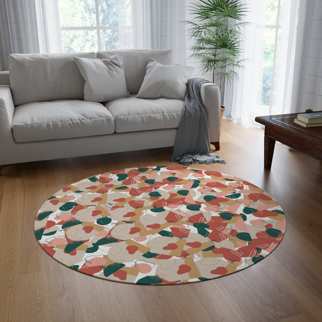 Abstract Terra Cotta Floral Round Rug — Modern Boho Circular Area Rug