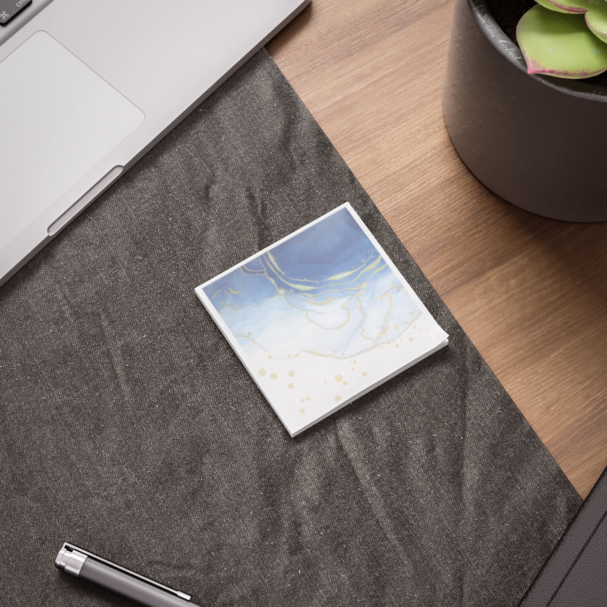 Blue Gold Marble Post-it Note Pad — Elegant Sticky Notes for Office & Desk