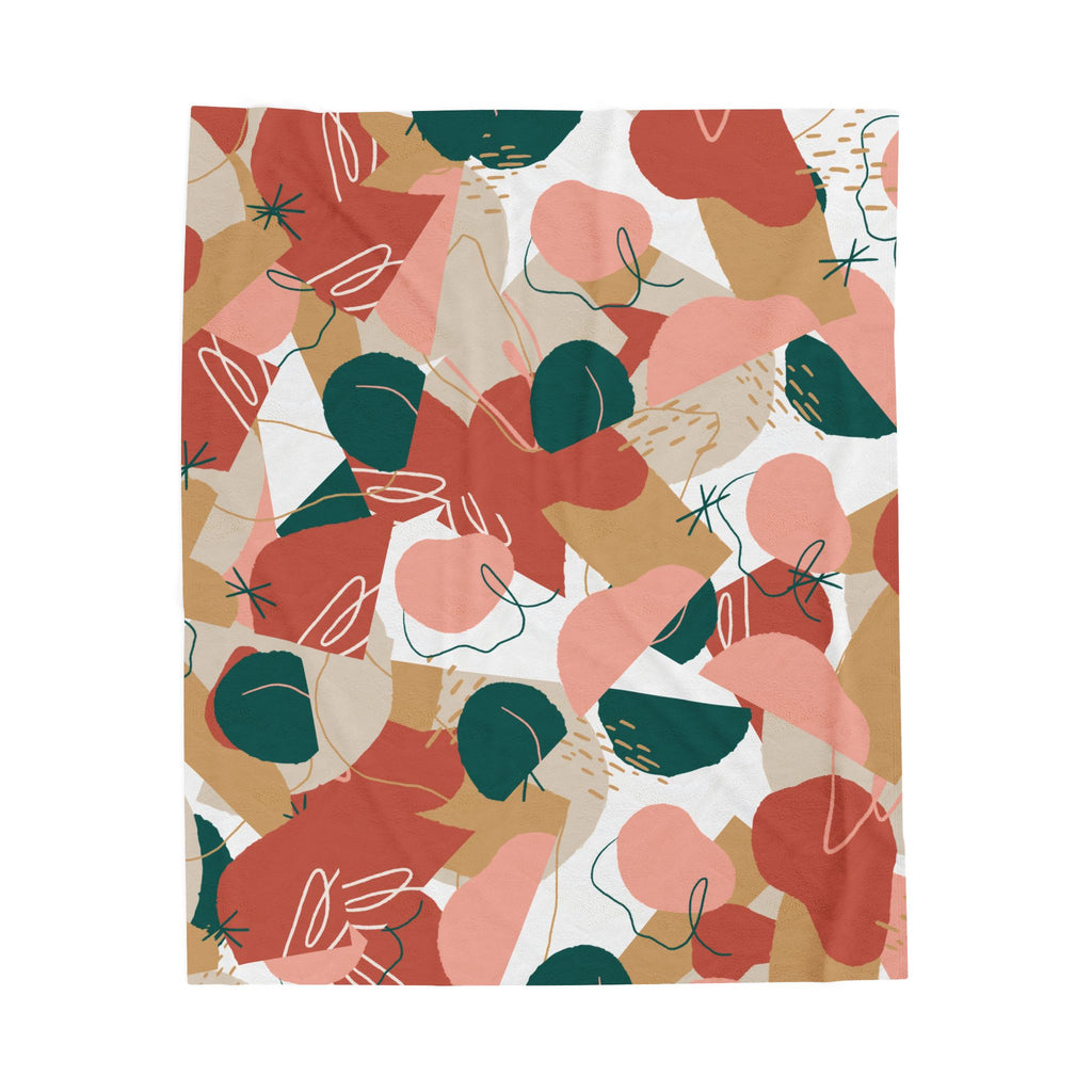 Abstract Floral Velveteen Plush Blanket — Soft Midcentury Botanical Throw
