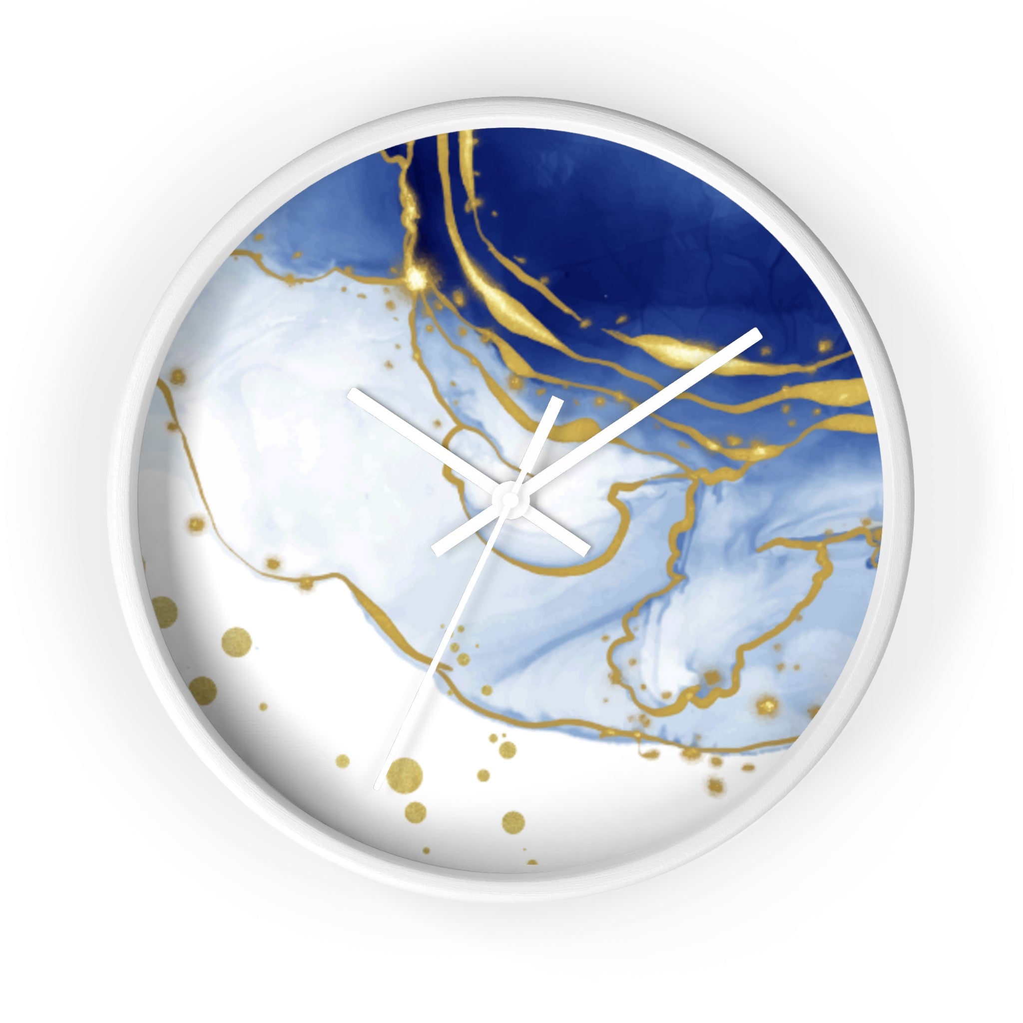 Blue & Gold Marble Wall Clock — Elegant Marble-Patterned Home Clock