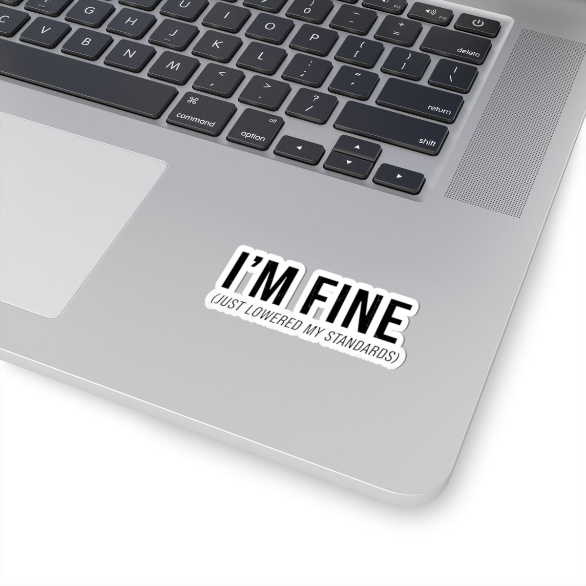 I'M FINE (just lowered my standards) Kiss-Cut Sticker | sarcastic self-image, anxiety humor