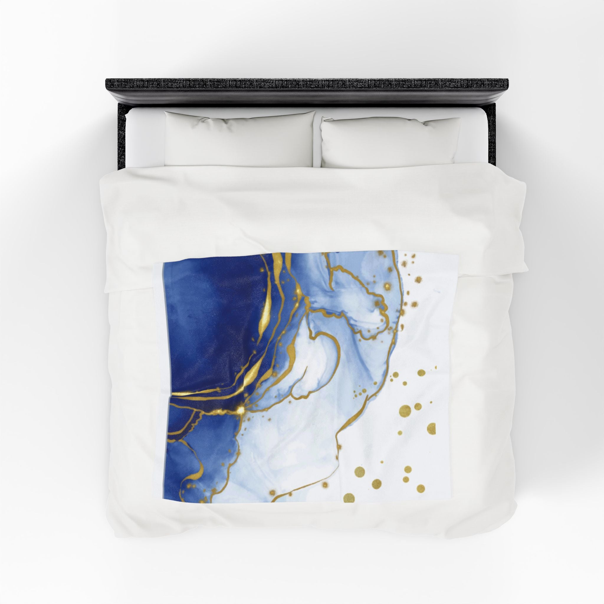 Blue & Gold Marble Velveteen Plush Blanket — Luxurious Soft Throw