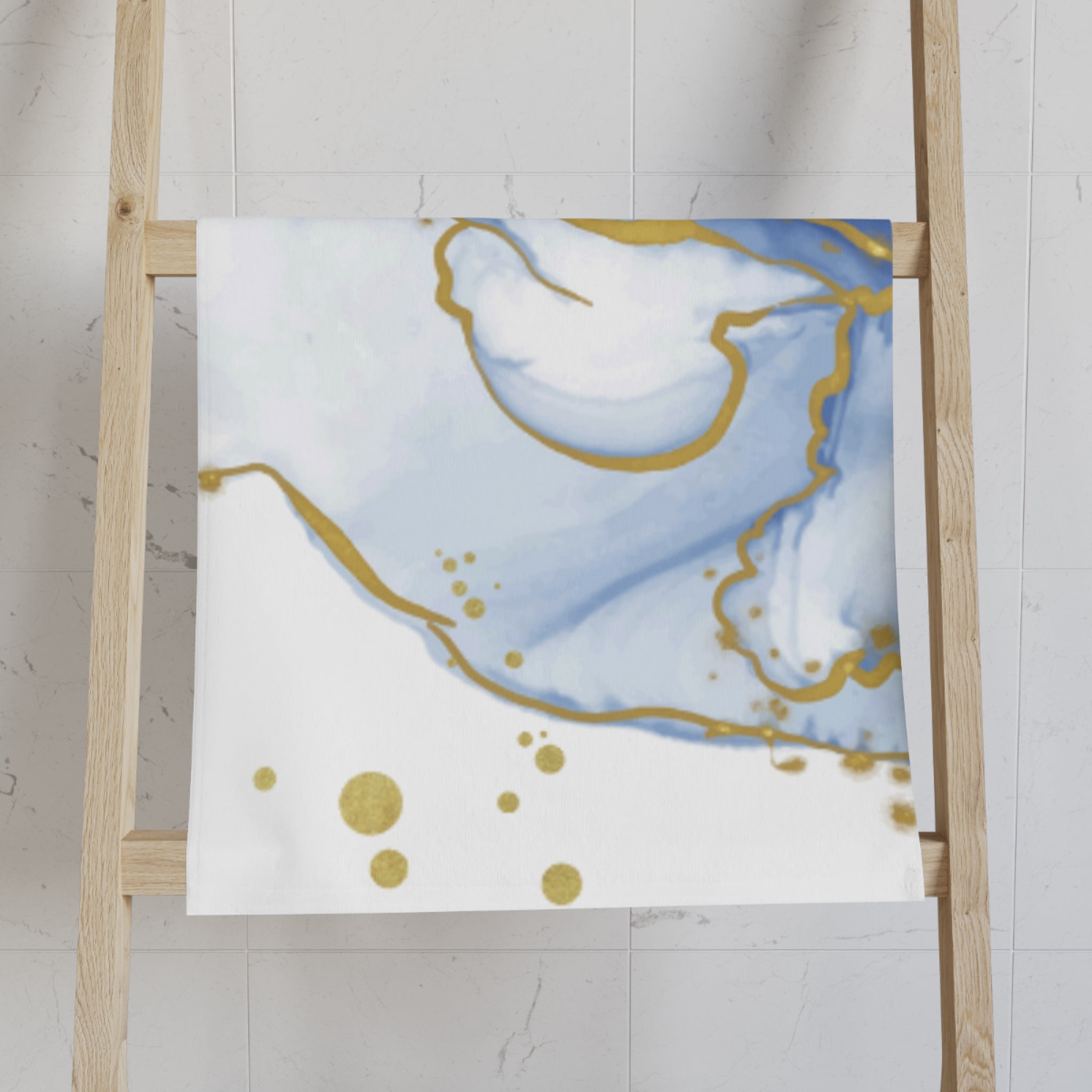 Blue & Gold Marble Hand Towel — Elegant Bathroom/Kitchen Accent