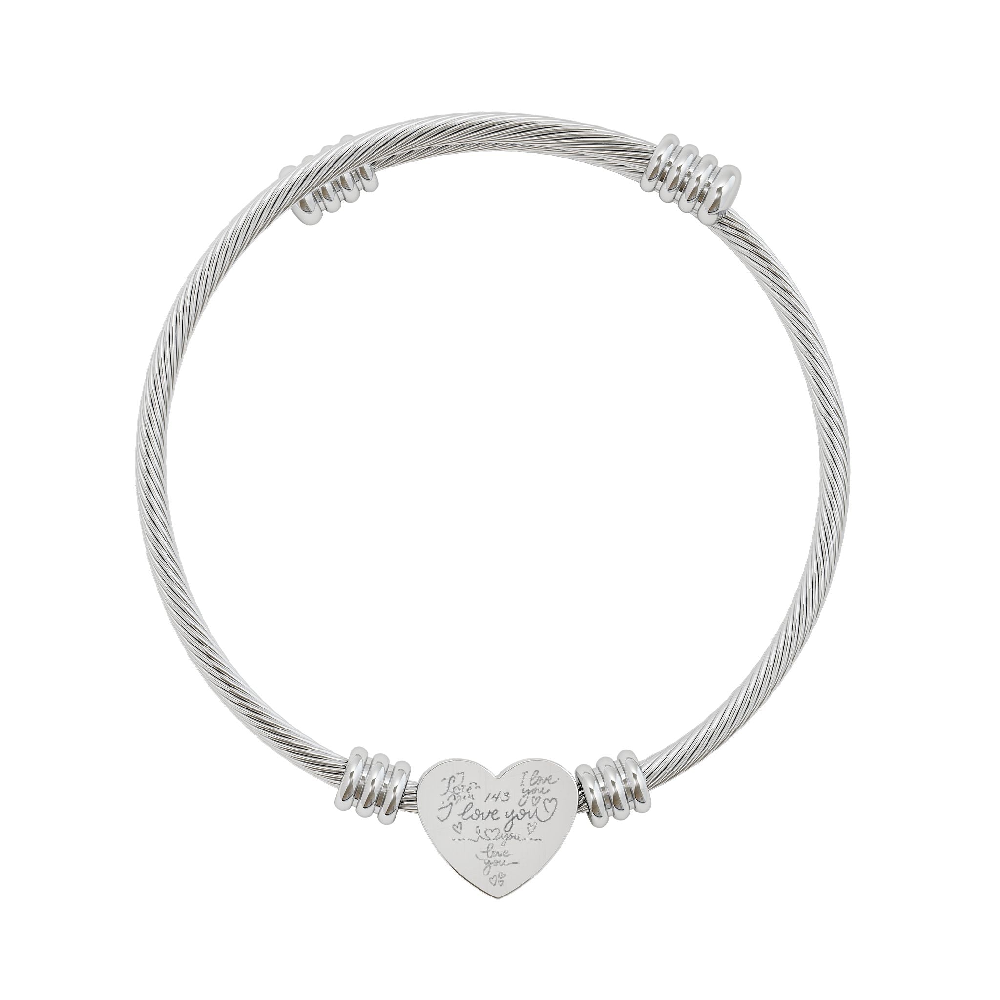 Engravable Heart Cuff Bracelet — "I Love You" Script Heart Design