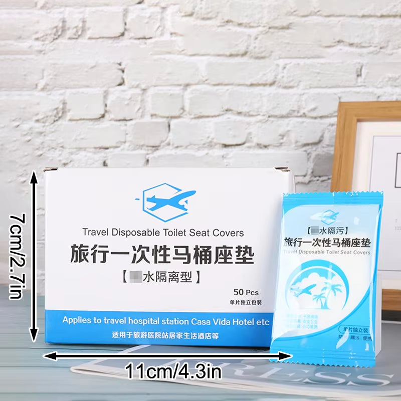 50-Pack Individually Wrapped Disposable Waterproof Toilet Seat Covers - Non-Slip Travel Protectors